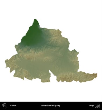Domokos Belediyesi. Yunanistan 'ın idari bölgesi renkli bir yükseklik haritasında beyaza izole edildi