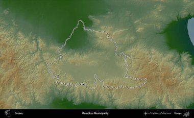 Domokos Belediyesi. Yunanistan 'ın idari bölgesi renkli bir yükseklik haritasında özetlendi