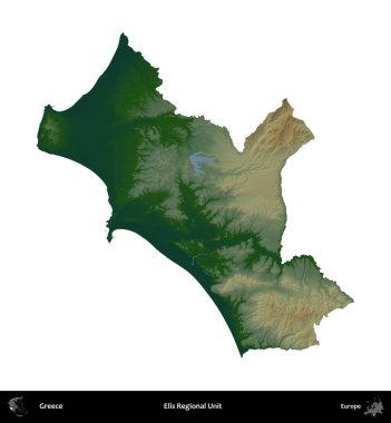 Elis Bölgesel Birimi. Yunanistan 'ın idari bölgesi renkli bir yükseklik haritasında beyaza izole edildi