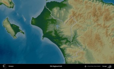 Elis Bölgesel Birimi. Yunanistan 'ın idari bölgesi renkli bir yükseklik haritasında özetlendi