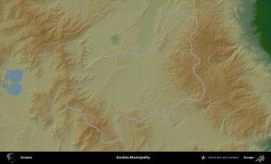 Eordaia Belediyesi. Yunanistan 'ın idari bölgesi renkli bir yükseklik haritasında özetlendi