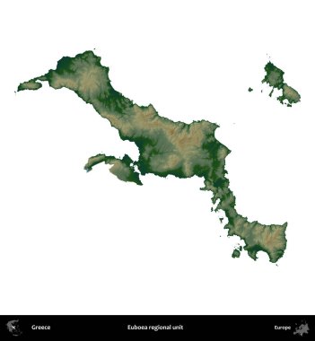 Euboea bölgesel birimi. Yunanistan 'ın idari bölgesi renkli bir yükseklik haritasında beyaza izole edildi