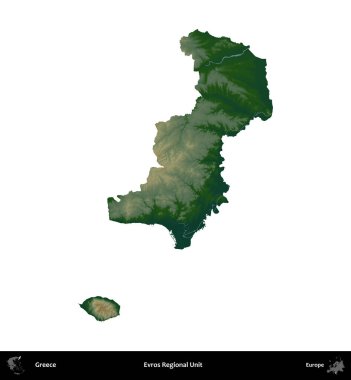 Evros Bölgesel Birimi. Yunanistan 'ın idari bölgesi renkli bir yükseklik haritasında beyaza izole edildi