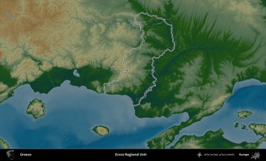 Evros Bölgesel Birimi. Yunanistan 'ın idari bölgesi renkli bir yükseklik haritasında özetlendi