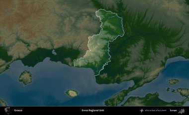 Evros Bölgesel Birimi. Yunanistan 'ın idari alanı koyu renkli bir yükseklik haritasına vurgulandı ve özetlendi