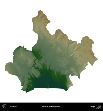 Evrotas Belediyesi. Yunanistan 'ın idari bölgesi renkli bir yükseklik haritasında beyaza izole edildi