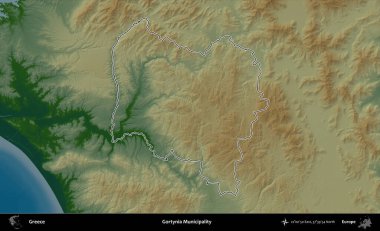 Gortynia Belediyesi. Yunanistan 'ın idari bölgesi renkli bir yükseklik haritasında özetlendi