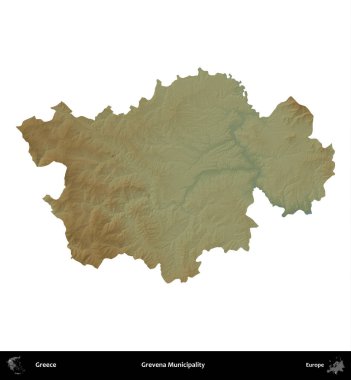 Grevena Belediyesi. Yunanistan 'ın idari bölgesi renkli bir yükseklik haritasında beyaza izole edildi