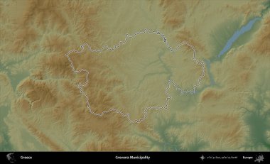 Grevena Belediyesi. Yunanistan 'ın idari bölgesi renkli bir yükseklik haritasında özetlendi