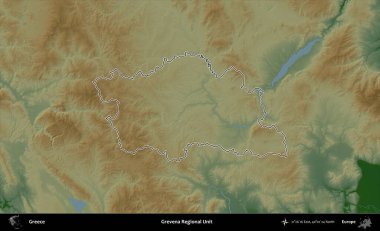 Grevena Bölgesel Birimi. Yunanistan 'ın idari bölgesi renkli bir yükseklik haritasında özetlendi