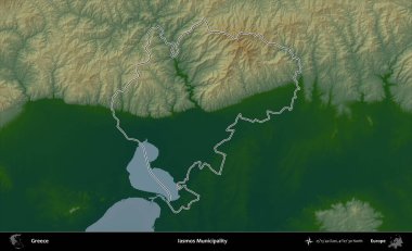 Iasmos Belediyesi. Yunanistan 'ın idari bölgesi renkli bir yükseklik haritasında özetlendi