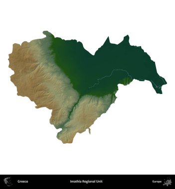 Imathia Bölgesel Birimi. Yunanistan 'ın idari bölgesi renkli bir yükseklik haritasında beyaza izole edildi