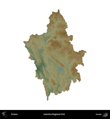 Ioannina Bölgesel Birimi. Yunanistan 'ın idari bölgesi renkli bir yükseklik haritasında beyaza izole edildi