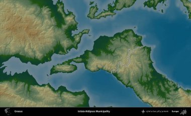 Istiaia-Aidipsos Belediyesi. Yunanistan 'ın idari bölgesi renkli bir yükseklik haritasında özetlendi
