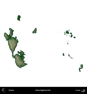 Ithaca Bölgesel Birimi. Yunanistan 'ın idari bölgesi renkli bir yükseklik haritasında beyaza izole edildi