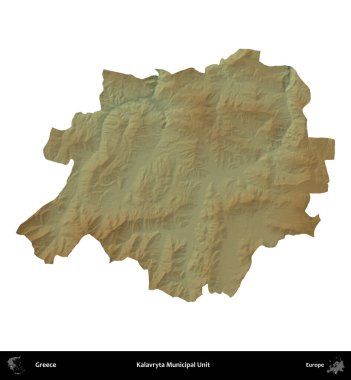 Kalavryta Belediye Birimi. Yunanistan 'ın idari bölgesi renkli bir yükseklik haritasında beyaza izole edildi