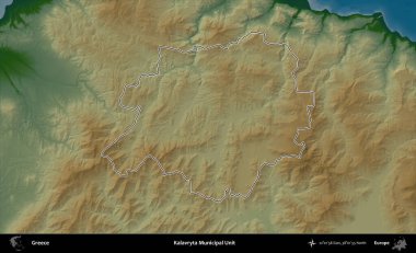 Kalavryta Belediye Birimi. Yunanistan 'ın idari bölgesi renkli bir yükseklik haritasında özetlendi