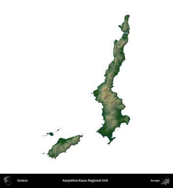 Karpathos-Kasos Bölgesel Birimi. Yunanistan 'ın idari bölgesi renkli bir yükseklik haritasında beyaza izole edildi