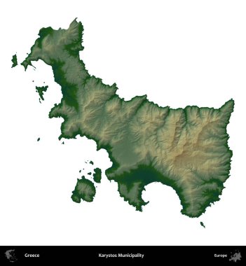 Karystos Belediyesi. Yunanistan 'ın idari bölgesi renkli bir yükseklik haritasında beyaza izole edildi