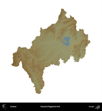 Kastoria Bölgesel Birimi. Yunanistan 'ın idari bölgesi renkli bir yükseklik haritasında beyaza izole edildi