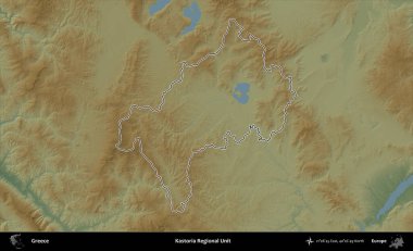 Kastoria Bölgesel Birimi. Yunanistan 'ın idari bölgesi renkli bir yükseklik haritasında özetlendi