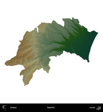 Katerini. Yunanistan 'ın idari bölgesi renkli bir yükseklik haritasında beyaza izole edildi