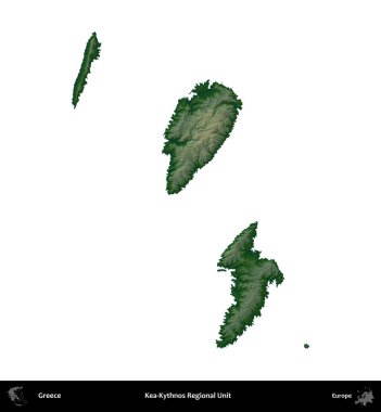 Kea-Kythnos Bölgesel Birimi. Yunanistan 'ın idari bölgesi renkli bir yükseklik haritasında beyaza izole edildi
