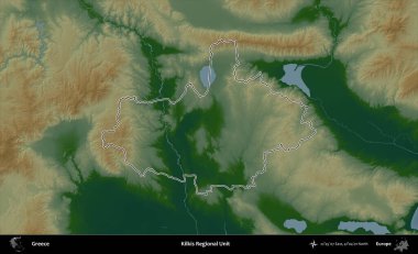 Kilkis Bölgesel Birimi. Yunanistan 'ın idari bölgesi renkli bir yükseklik haritasında özetlendi