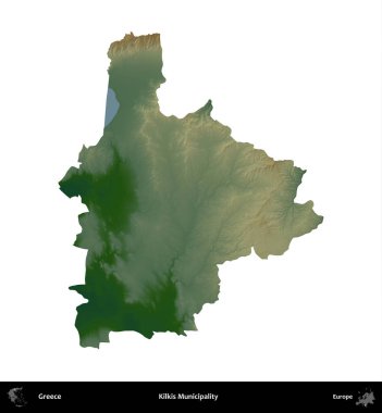 Kilkis Belediyesi. Yunanistan 'ın idari bölgesi renkli bir yükseklik haritasında beyaza izole edildi