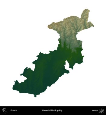 Komotini Belediyesi. Yunanistan 'ın idari bölgesi renkli bir yükseklik haritasında beyaza izole edildi
