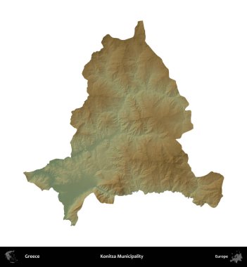 Konitsa Belediyesi. Yunanistan 'ın idari bölgesi renkli bir yükseklik haritasında beyaza izole edildi
