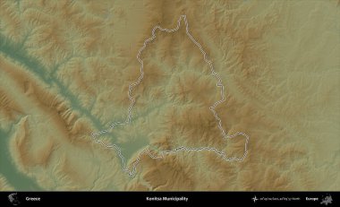 Konitsa Belediyesi. Yunanistan 'ın idari bölgesi renkli bir yükseklik haritasında özetlendi