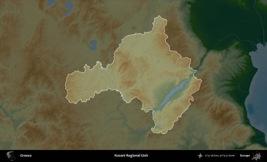 Kozani Bölgesel Birimi. Yunanistan 'ın idari alanı koyu renkli bir yükseklik haritasına vurgulandı ve özetlendi