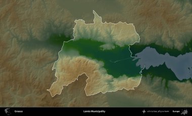Lamia Belediyesi. Yunanistan 'ın idari alanı koyu renkli bir yükseklik haritasına vurgulandı ve özetlendi