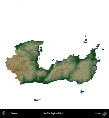Lasithi Bölgesel Birimi. Yunanistan 'ın idari bölgesi renkli bir yükseklik haritasında beyaza izole edildi