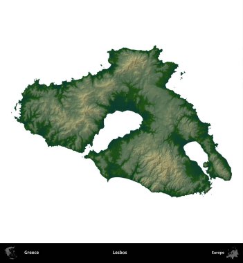 Lezbiyenler. Yunanistan 'ın idari bölgesi renkli bir yükseklik haritasında beyaza izole edildi