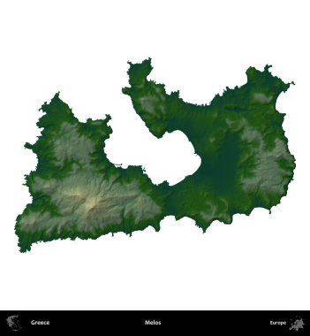 Melodiler. Yunanistan 'ın idari bölgesi renkli bir yükseklik haritasında beyaza izole edildi