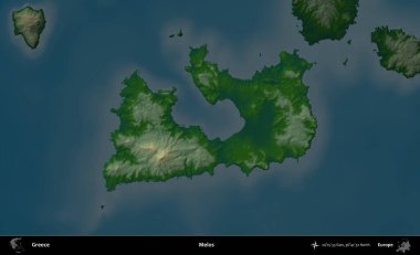 Melodiler. Yunanistan 'ın idari alanı koyu renkli bir yükseklik haritasına vurgulandı ve özetlendi