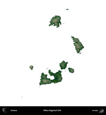 Milos Bölgesel Birimi. Yunanistan 'ın idari bölgesi renkli bir yükseklik haritasında beyaza izole edildi