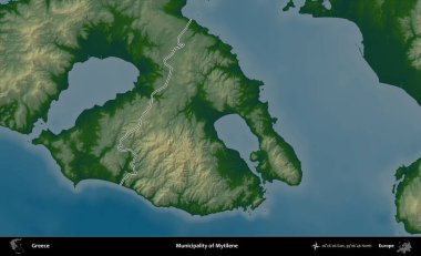 Mytilene Belediyesi. Yunanistan 'ın idari bölgesi renkli bir yükseklik haritasında özetlendi