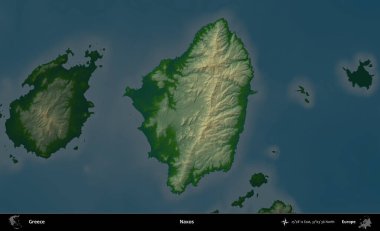 Naxos. Yunanistan 'ın idari alanı koyu renkli bir yükseklik haritasına vurgulandı ve özetlendi