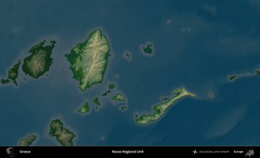 Naxos Bölgesel Birimi. Yunanistan 'ın idari alanı koyu renkli bir yükseklik haritasına vurgulandı ve özetlendi