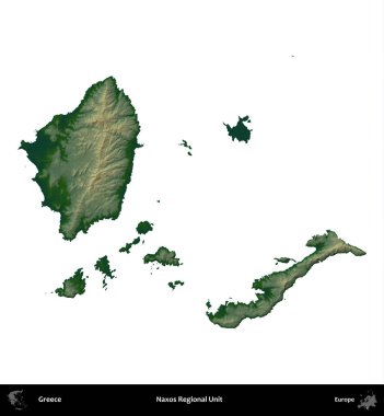 Naxos Bölgesel Birimi. Yunanistan 'ın idari bölgesi renkli bir yükseklik haritasında beyaza izole edildi