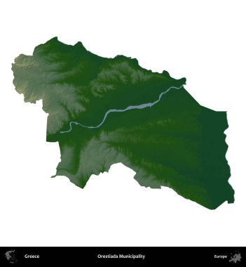 Orestiada Belediyesi. Yunanistan 'ın idari bölgesi renkli bir yükseklik haritasında beyaza izole edildi