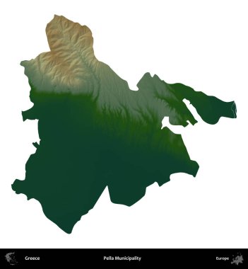 Pella Belediyesi. Yunanistan 'ın idari bölgesi renkli bir yükseklik haritasında beyaza izole edildi