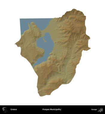 Prespes Belediyesi. Yunanistan 'ın idari bölgesi renkli bir yükseklik haritasında beyaza izole edildi