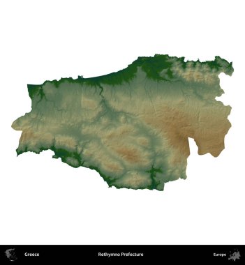 Rethymno Bölgesi. Yunanistan 'ın idari bölgesi renkli bir yükseklik haritasında beyaza izole edildi