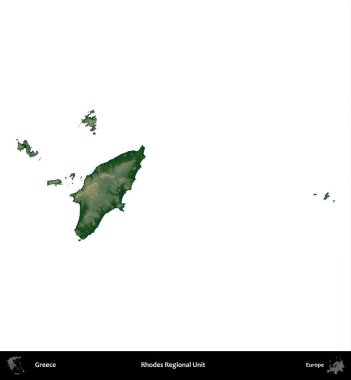 Rhodes Bölgesel Birimi. Yunanistan 'ın idari bölgesi renkli bir yükseklik haritasında beyaza izole edildi