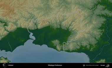 Rodop Bölgesi. Yunanistan 'ın idari bölgesi renkli bir yükseklik haritasında özetlendi