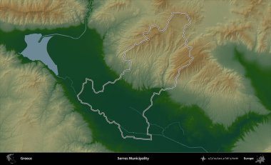 Serres Belediyesi. Yunanistan 'ın idari bölgesi renkli bir yükseklik haritasında özetlendi